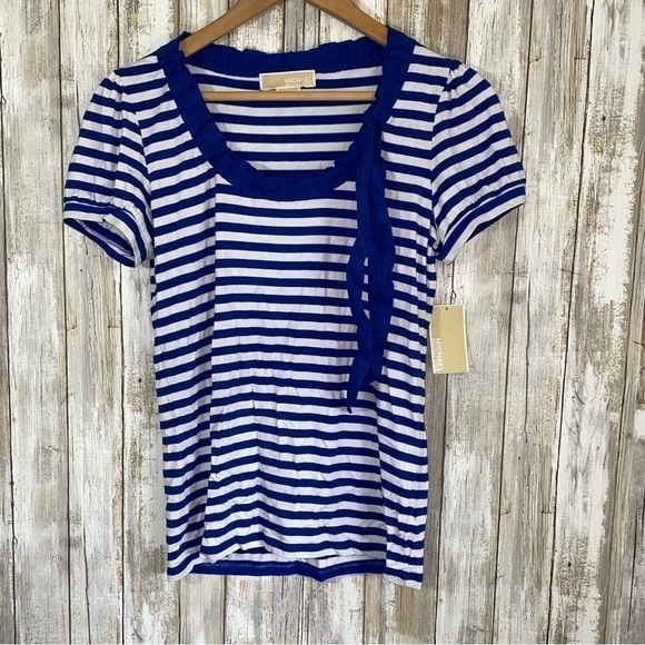 NWT MICHAEL Michael Kors Blue Striped Blouse - Picture 1 of 5